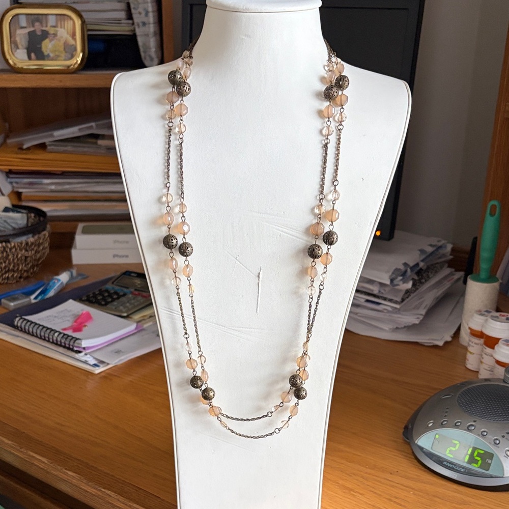 Macy's Multi-Strand Necklace with Peach and Silver Beads